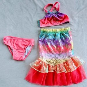 Girls Cat & Jack Mermaid Bikini Swimsuit with Tail Skirt 3T